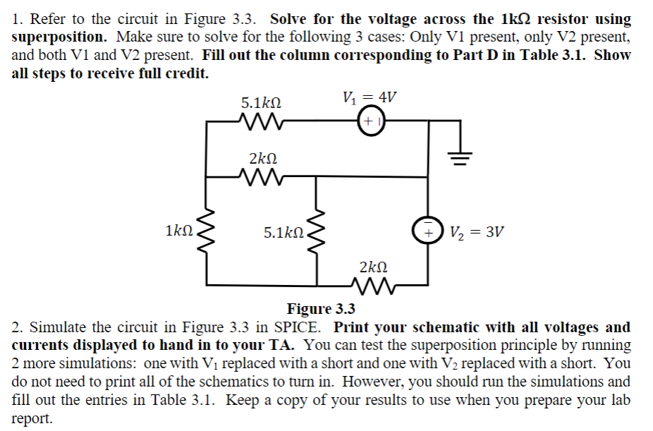 Solved 1. Refer to the circuit in Figure 3.3. Solve for the | Chegg.com