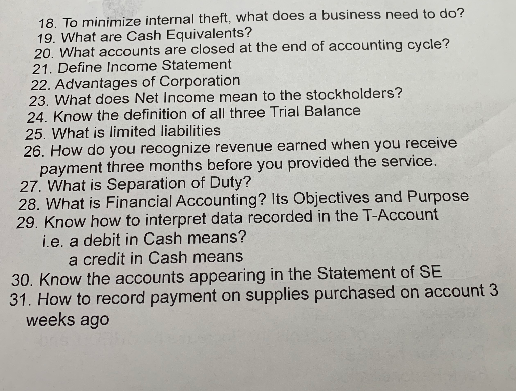 Solved 8. Know the type of accounts that increase by CREDIT | Chegg.com