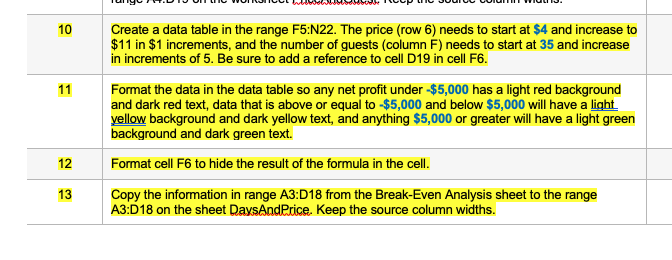 Solved 10 11 Create a data table in the range F5:N22. The | Chegg.com