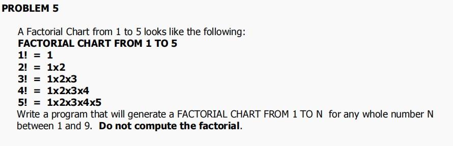 Solved PROBLEM 5 A Factorial Chart from 1 to 5 looks like | Chegg.com