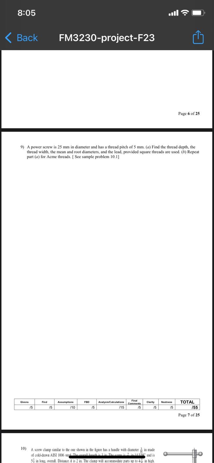 Solved 9) A power screw is 25 mm in diameter and has a