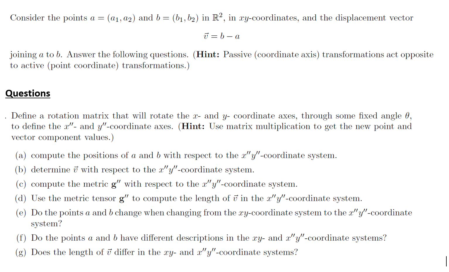 Solved Consider The Points A=(a1,a2) And B=(b1,b2) In R2, In | Chegg.com