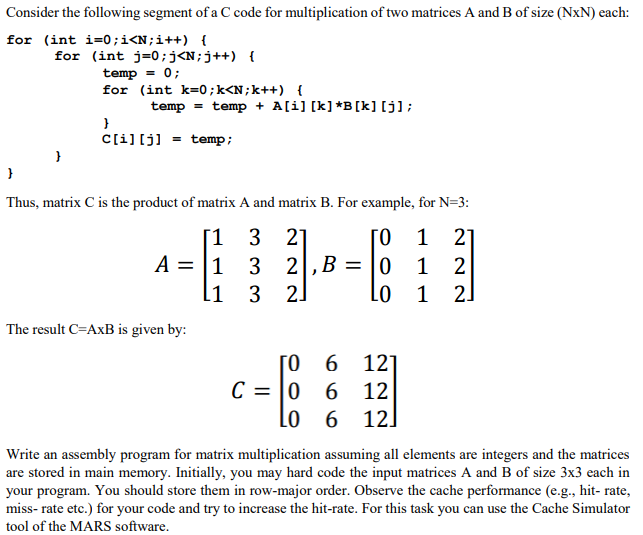 Consider the following segment of a C code for | Chegg.com