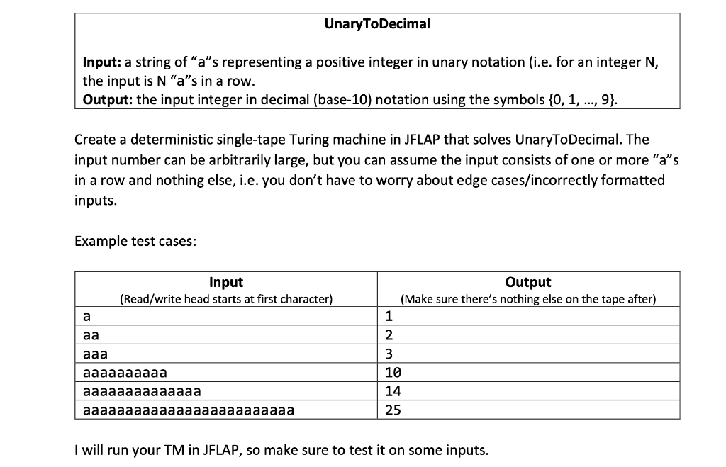 Input: a string of "a"s representing a positive | Chegg.com