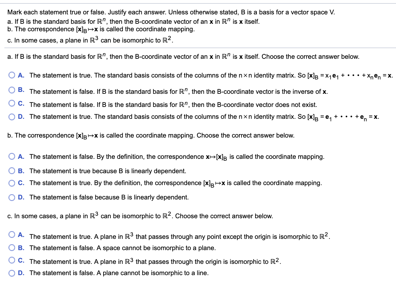 Solved Mark Each Statement True Or False Justify Each An Chegg Com