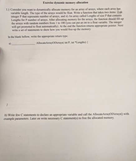Solved Exercise dynamic memory allocation 1.) Consider you | Chegg.com