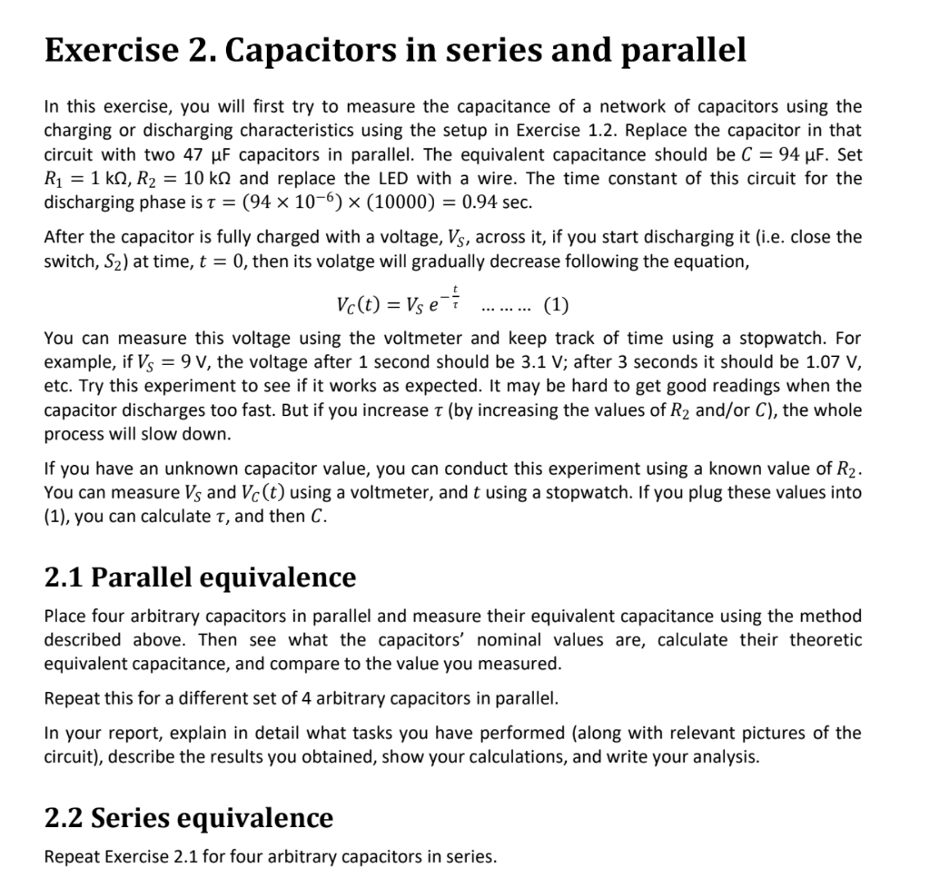 Exercise 2. Capacitors in series and parallel In this