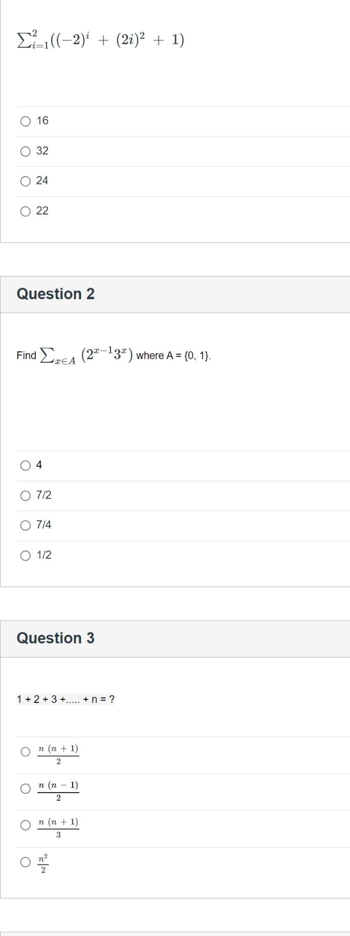 Solved ∑i=12((−2)i+(2i)2+1) 16 32 24 22 Question 2 Find | Chegg.com