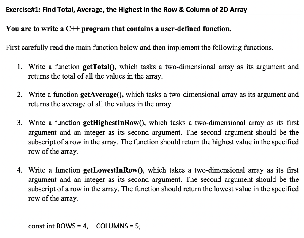 Solved Exercise#1: Find Total, Average, the Highest in the | Chegg.com