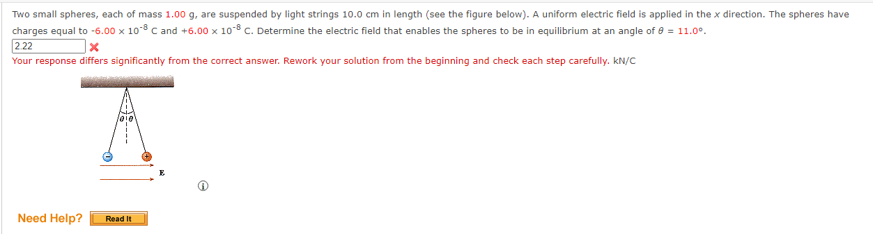 Solved Two small spheres, each of mass 1.00 g, are suspended | Chegg.com