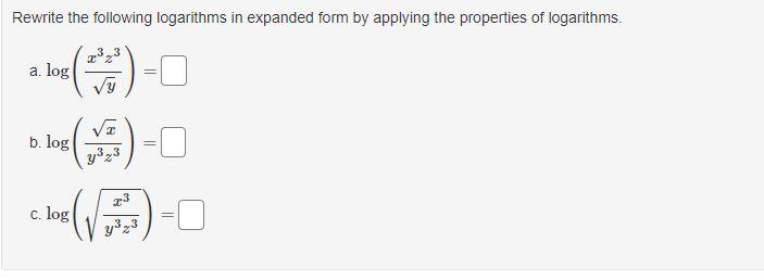 Solved Rewrite the following logarithms in expanded form by | Chegg.com