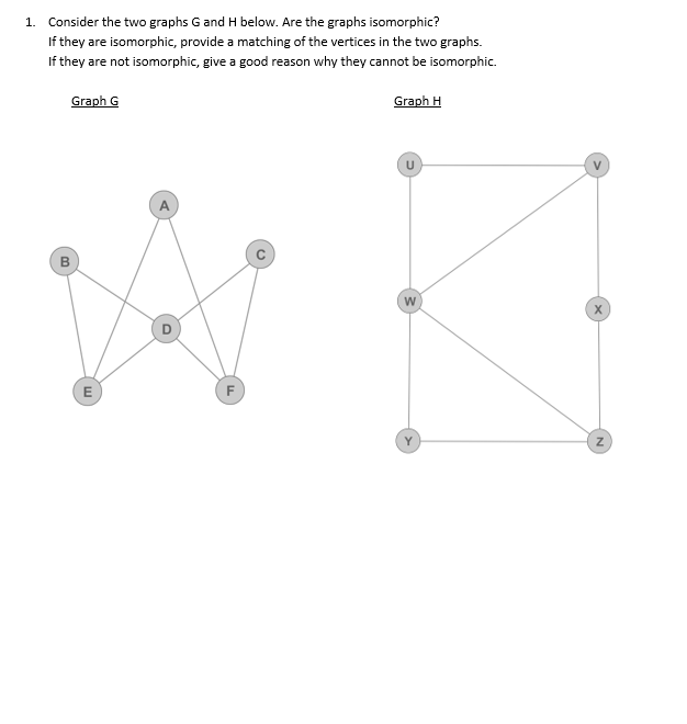 Solved 1. Consider The Two Graphs G And H Below. Are The | Chegg.com