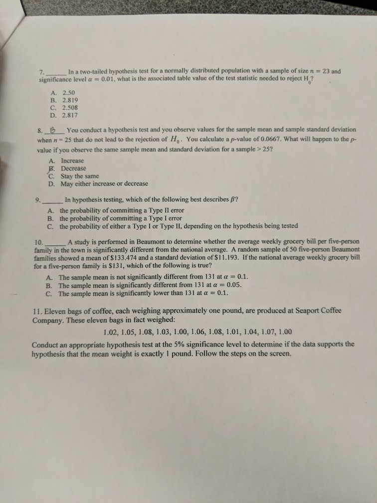 Solved in a two tailed hypothesis test for a normally chegg