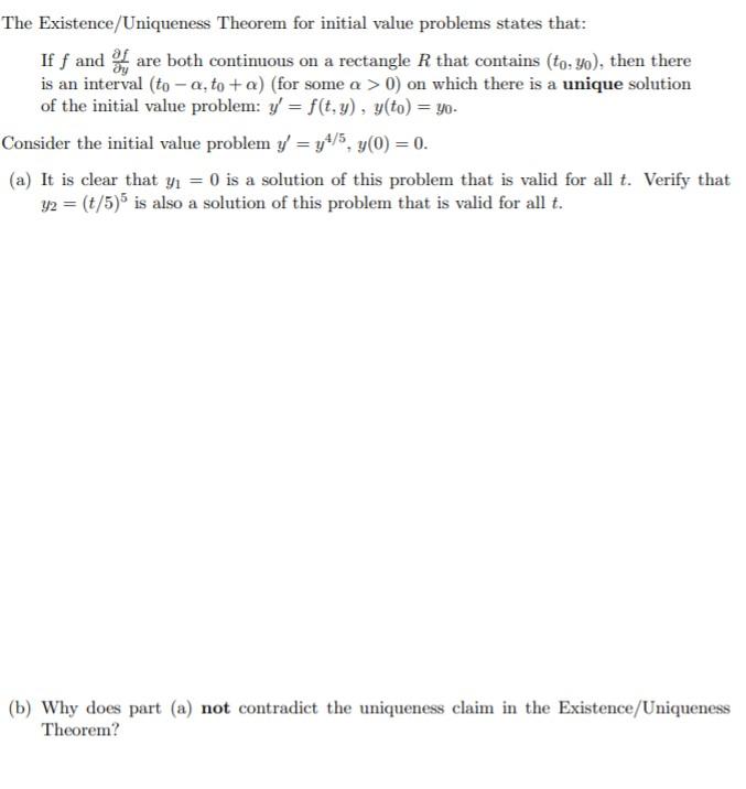 Solved The Existence/Uniqueness Theorem For Initial Value | Chegg.com