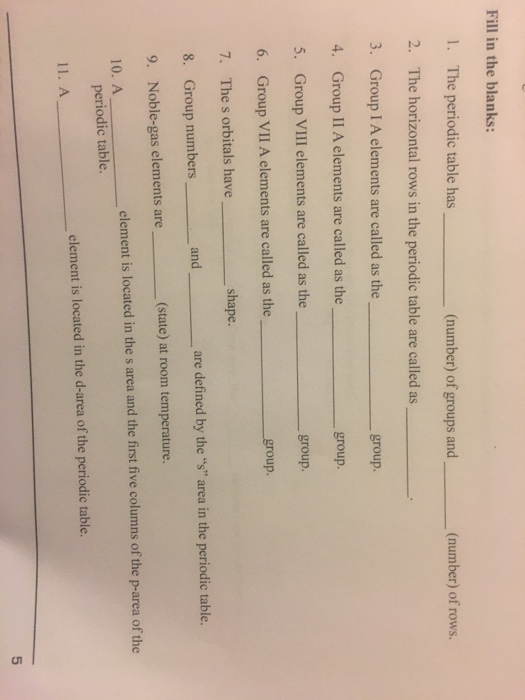 Solved Fill in the blanks 1. The periodic table has 2. The