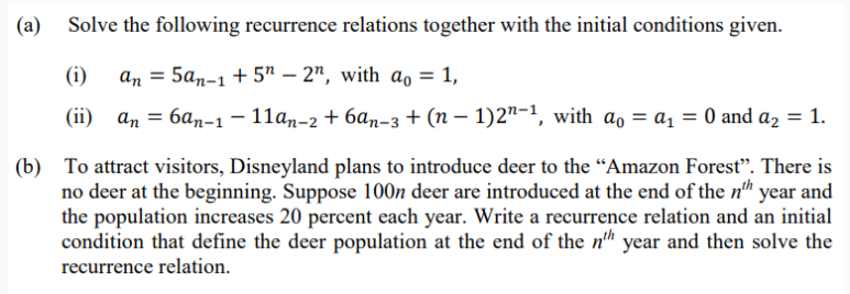 Solved (a) ﻿Solve the following recurrence relations | Chegg.com