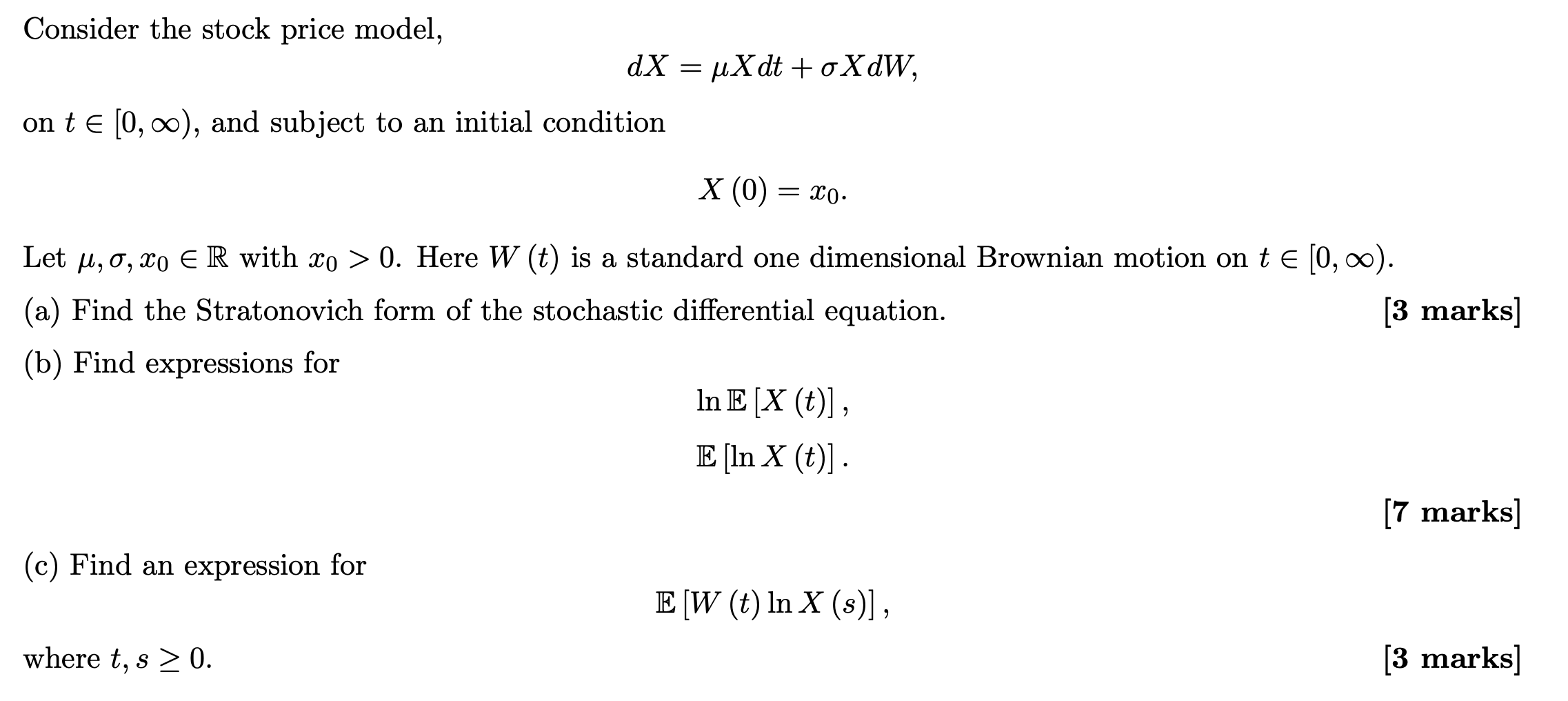 Consider the stock price model, dX = uXdt + oXdW, | Chegg.com