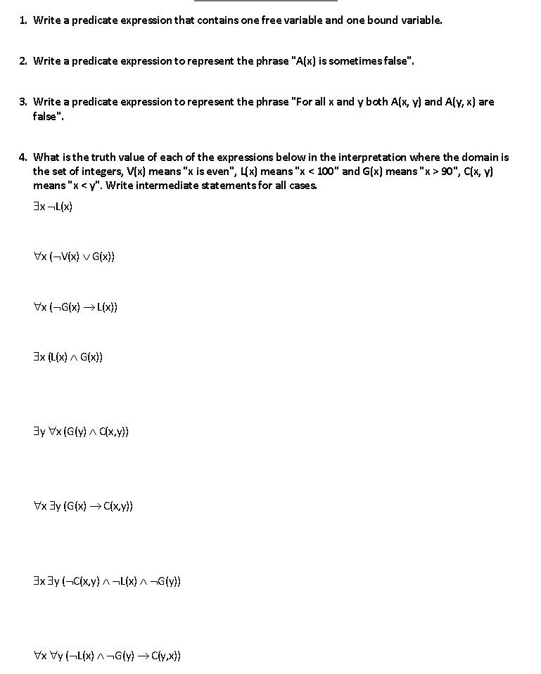 Solved 1. Write a predicate expression that contains one | Chegg.com