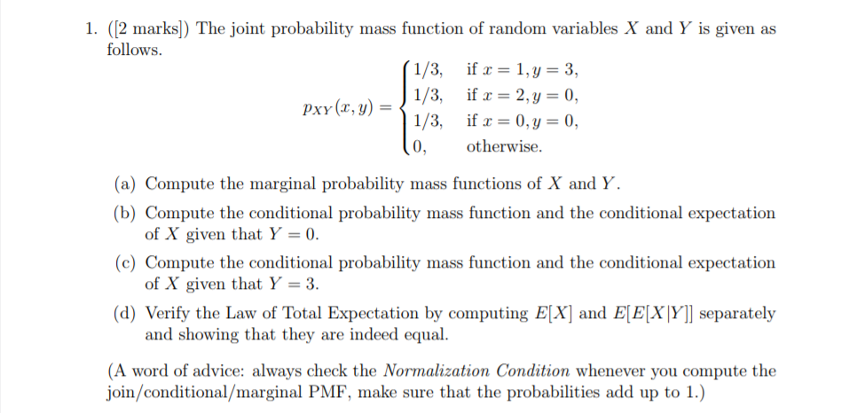 Solved 1. (12 marks]) The joint probability mass function of | Chegg.com