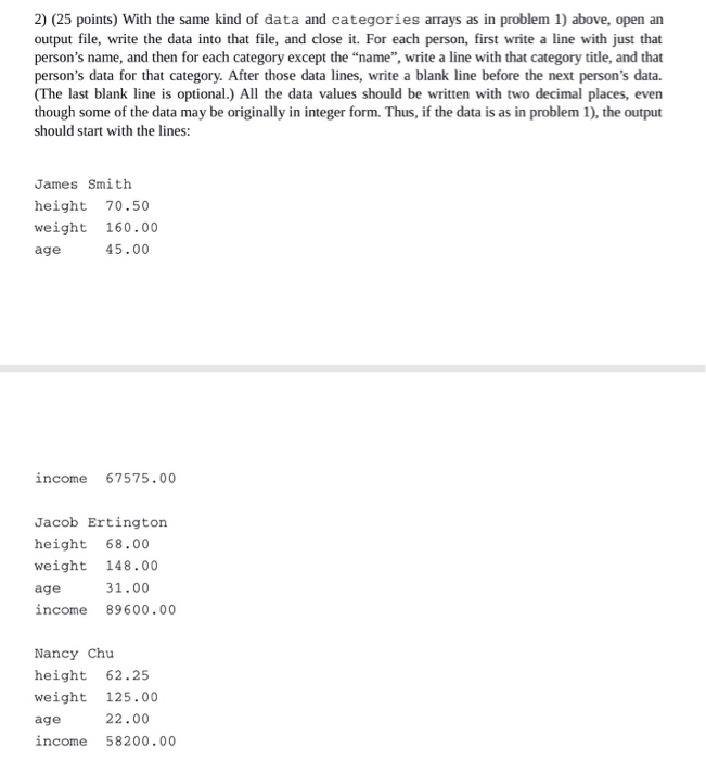 Solved 1) (25 points) Write a program to print out the | Chegg.com