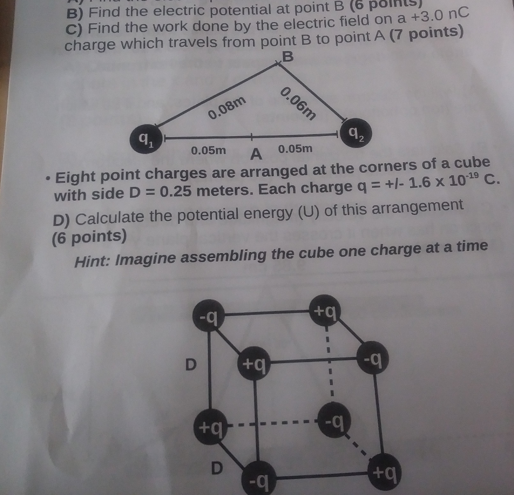 Solved B) Find the electric potential at point B (6 plhts C) | Chegg.com