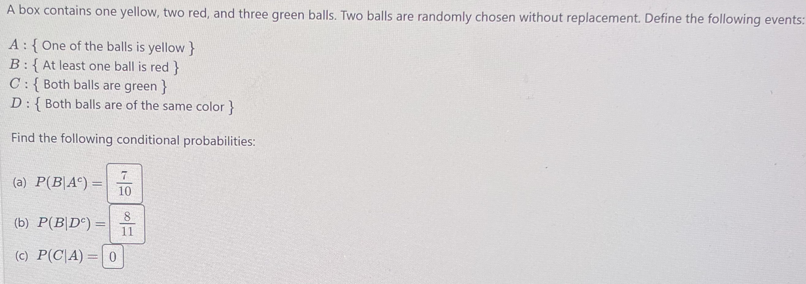 Solved A Box Contains One Yellow, Two Red, And Three Green | Chegg.com