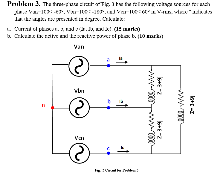 Solved Problem 3. The three-phase circuit of Fig. 3 has the | Chegg.com