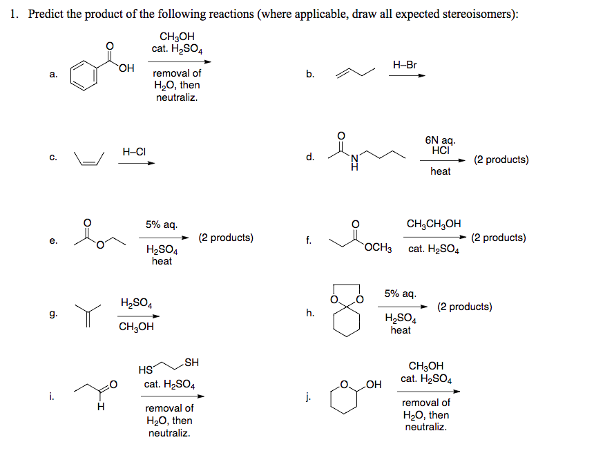 Solved 1. Predict the product of the following reactions | Chegg.com