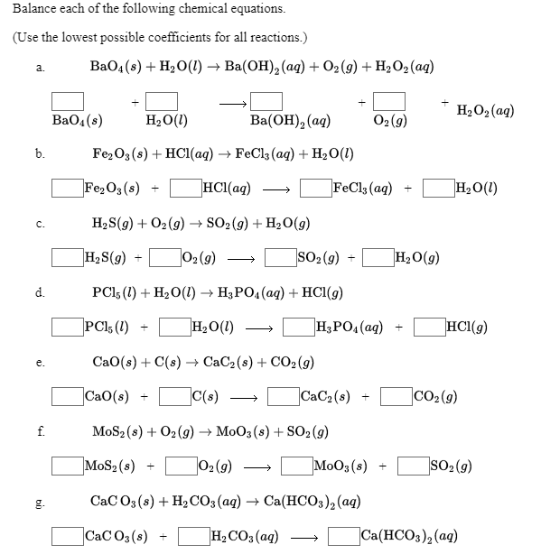 Solved Balance each of the following chemical equations. | Chegg.com