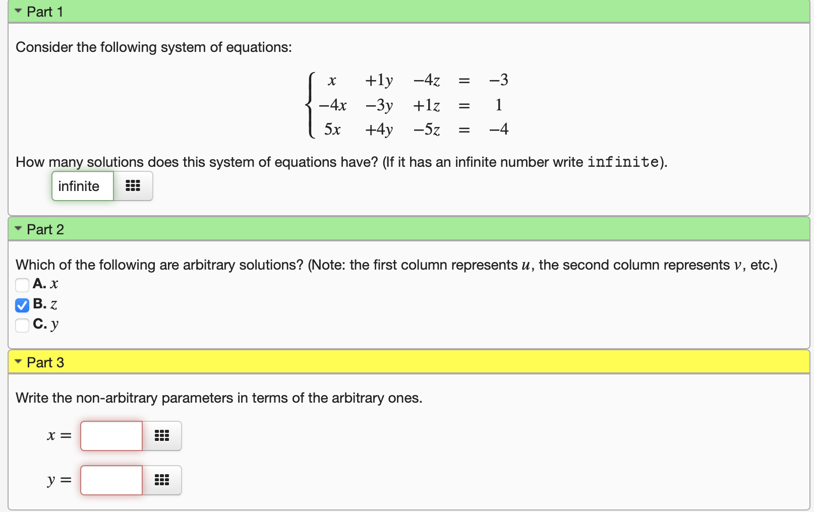 Solved Part 1 Consider the following system of equations: x | Chegg.com