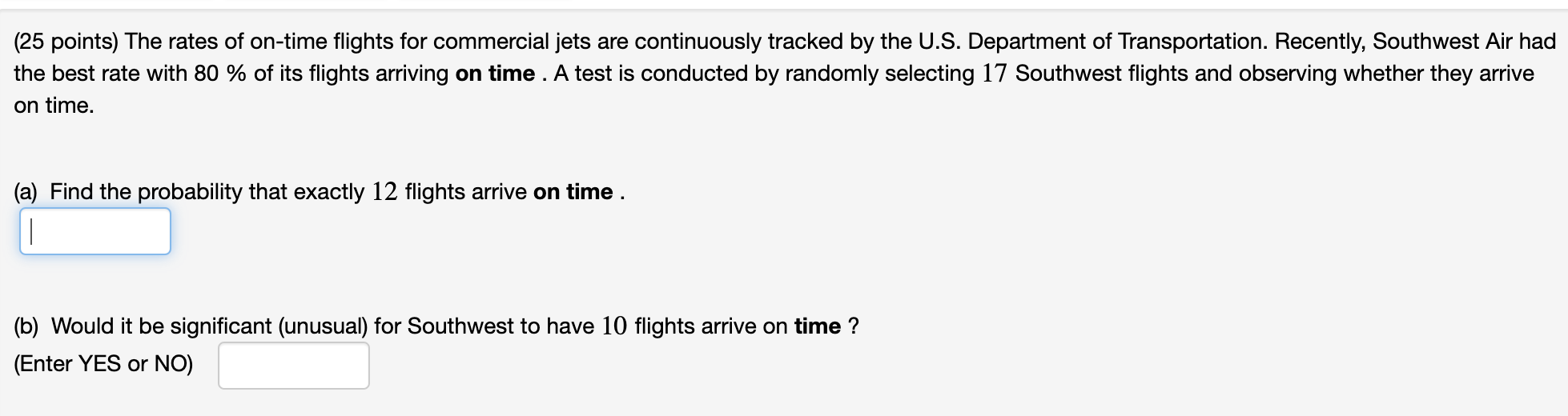 Solved (25 points) The rates of on-time flights for | Chegg.com