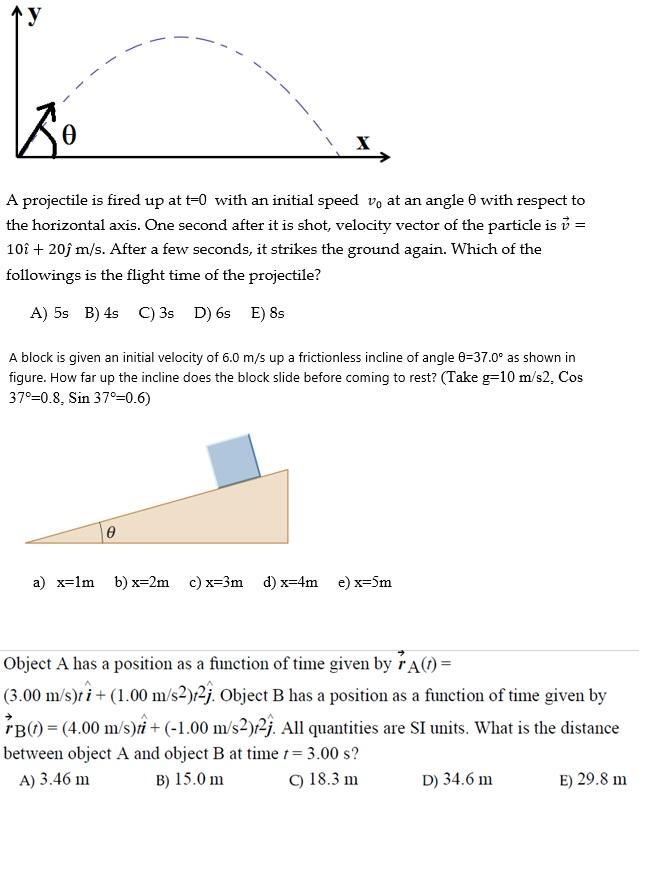 Solved Y Bo A Projectile Is Fired Up At T 0 With An Initi Chegg Com