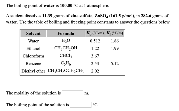 Solved The Boiling Point Of Water Is 100 00 C At 1 Chegg Com