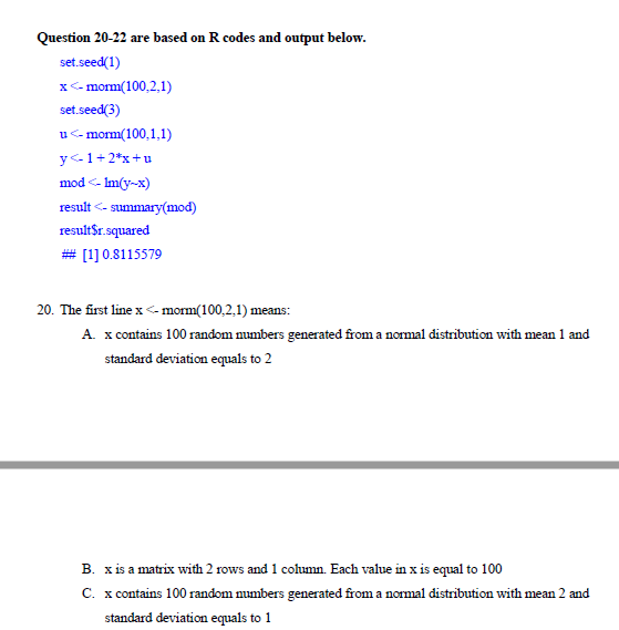 Solved Question 20-22 are based on R codes and output below. | Chegg.com