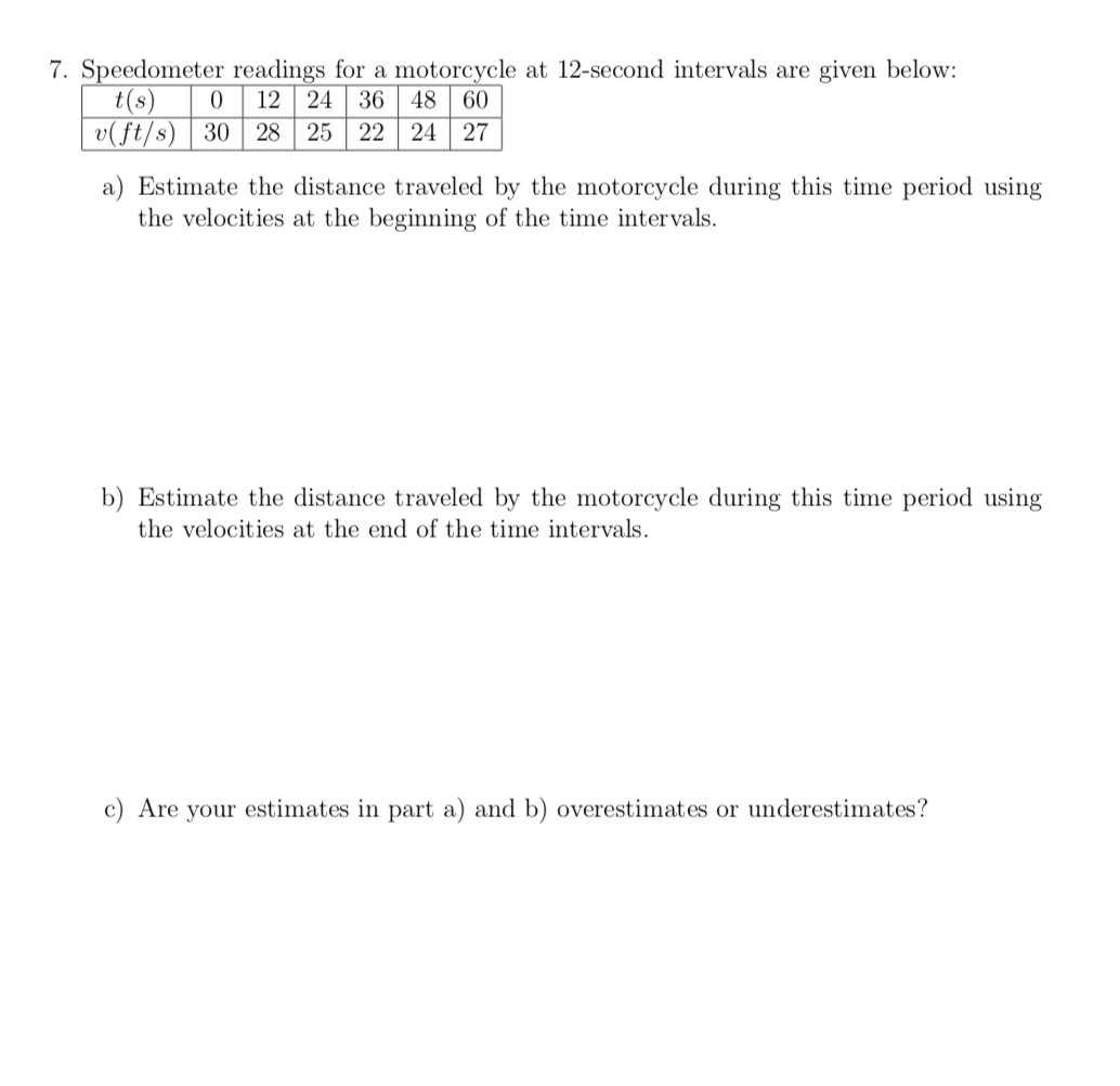 Solved 7. Speedometer readings for a motorcycle at 12second