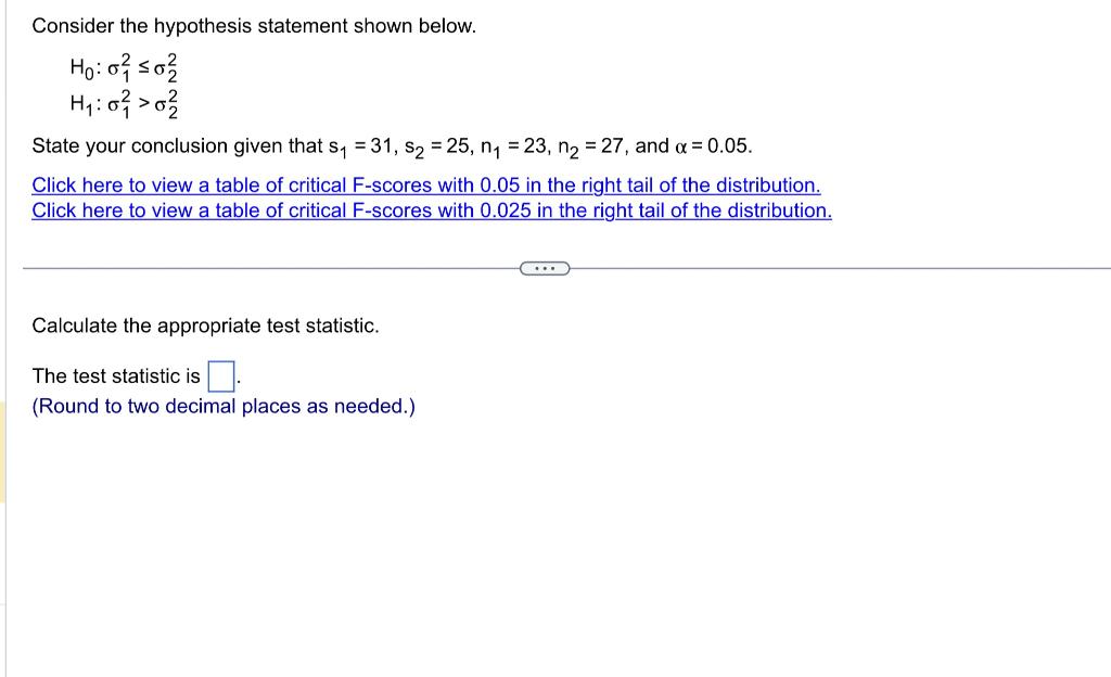 Solved Consider the hypothesis statement shown below. | Chegg.com