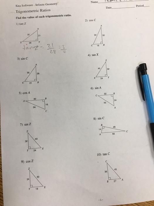 Find the value of online each trigonometric ratio