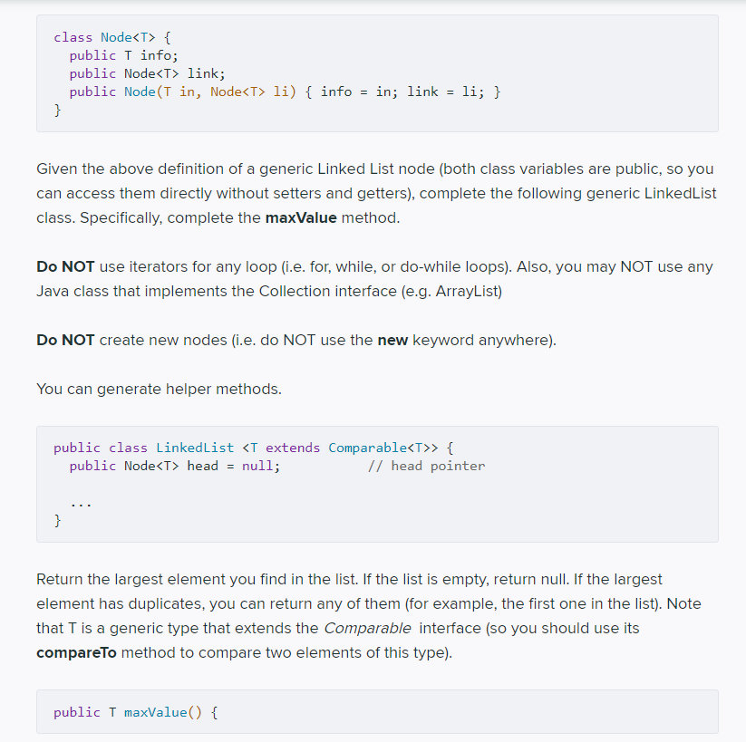 Solved class Node { public I info; public Node link; public | Chegg.com