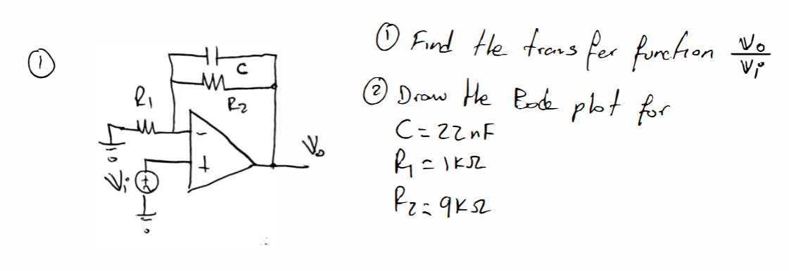 Solved (1) Find the trans fer function viv0 (2) Drow the | Chegg.com
