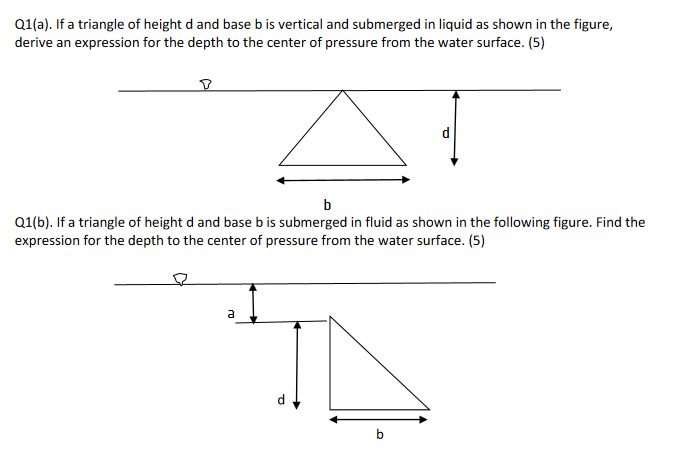 Solved Q1(a). If a triangle of height d and base b is | Chegg.com