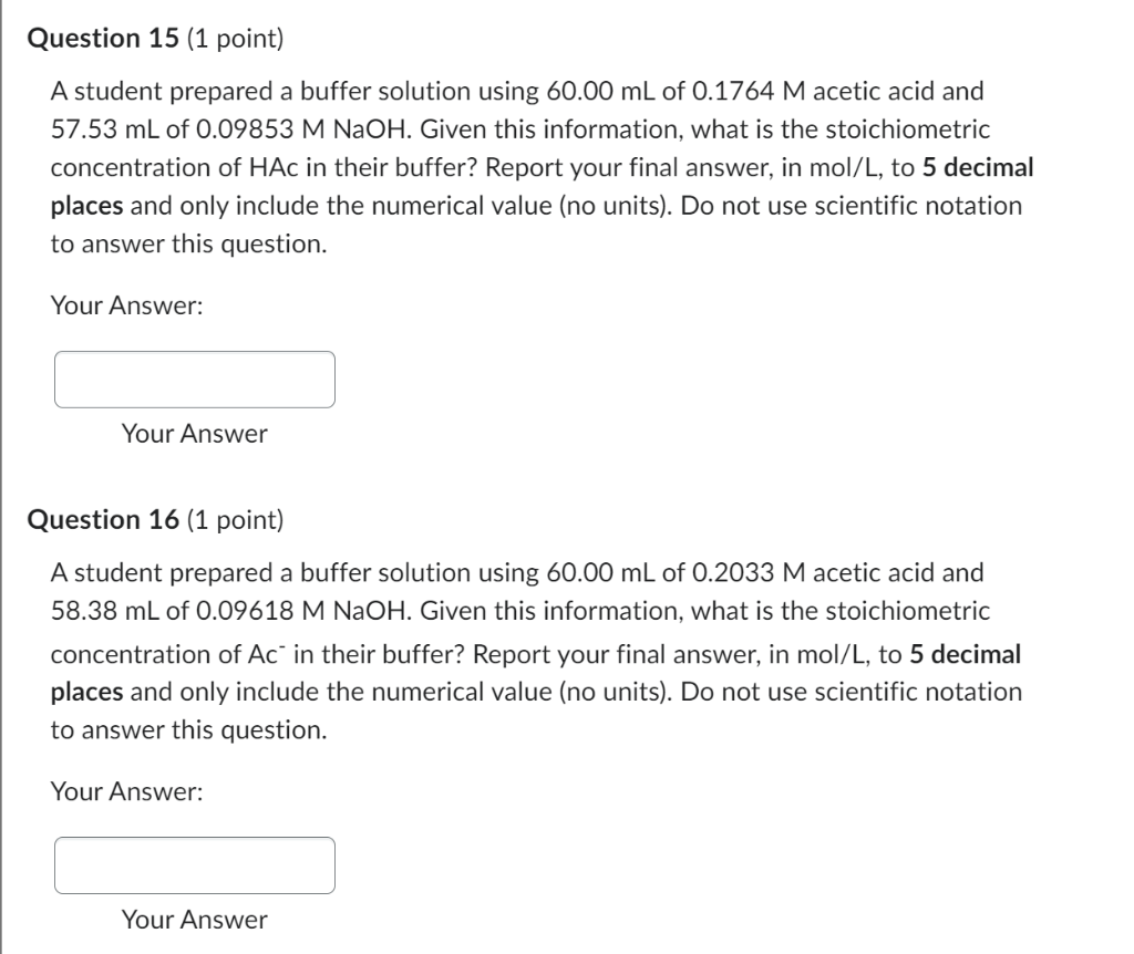 Solved A student prepared a buffer solution using 60.00 mL | Chegg.com