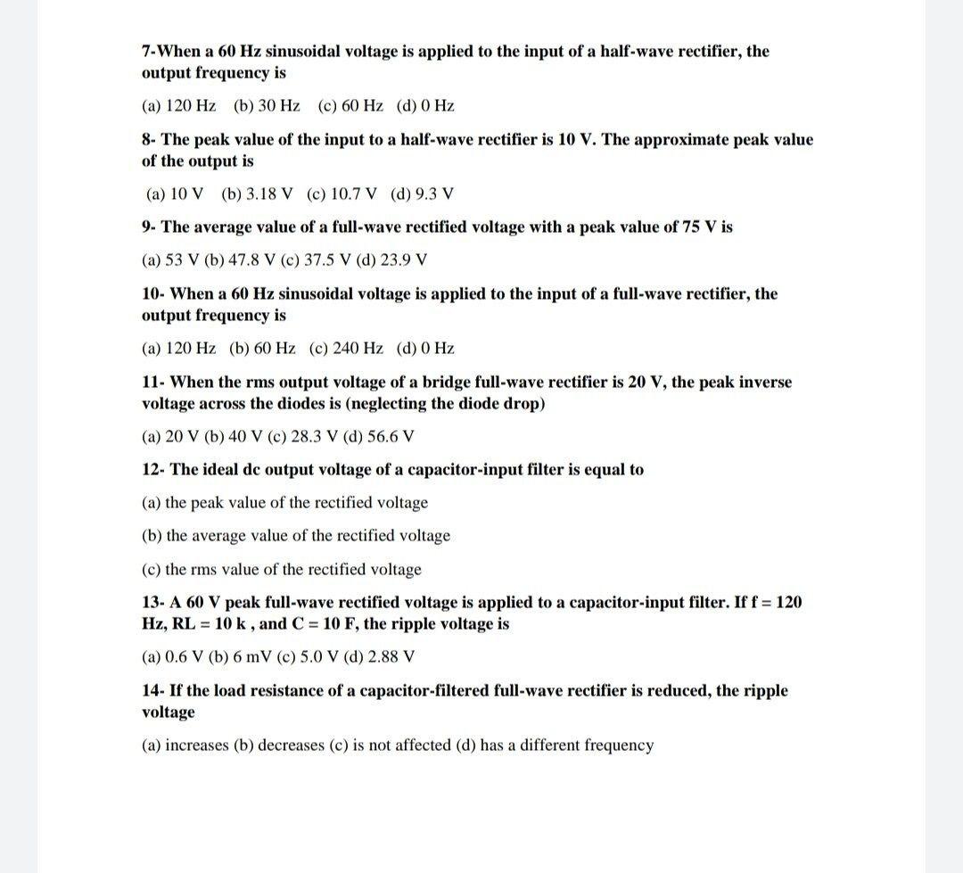 Solved 7. When a 60 Hz sinusoidal voltage is applied to the | Chegg.com