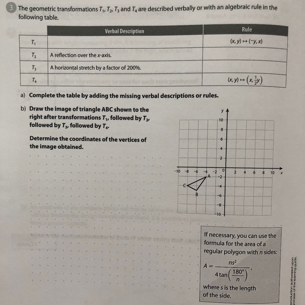 Solved 3 The Geometric Transformations T T2 T3 And Ta Are Chegg Com