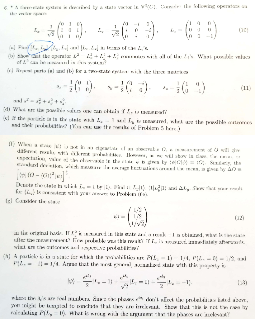 Solved 6. * A three-state system is described by a state | Chegg.com