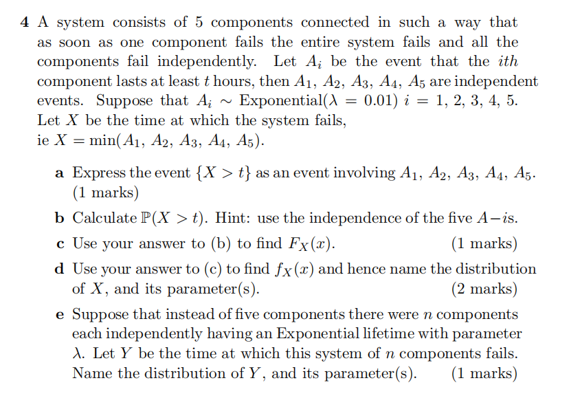 Solved 4 A system consists of 5 components connected in such | Chegg.com