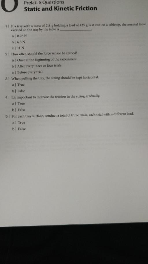 Solved Prelab Static And Kinetic Friction Experiment 7 3 Chegg Com