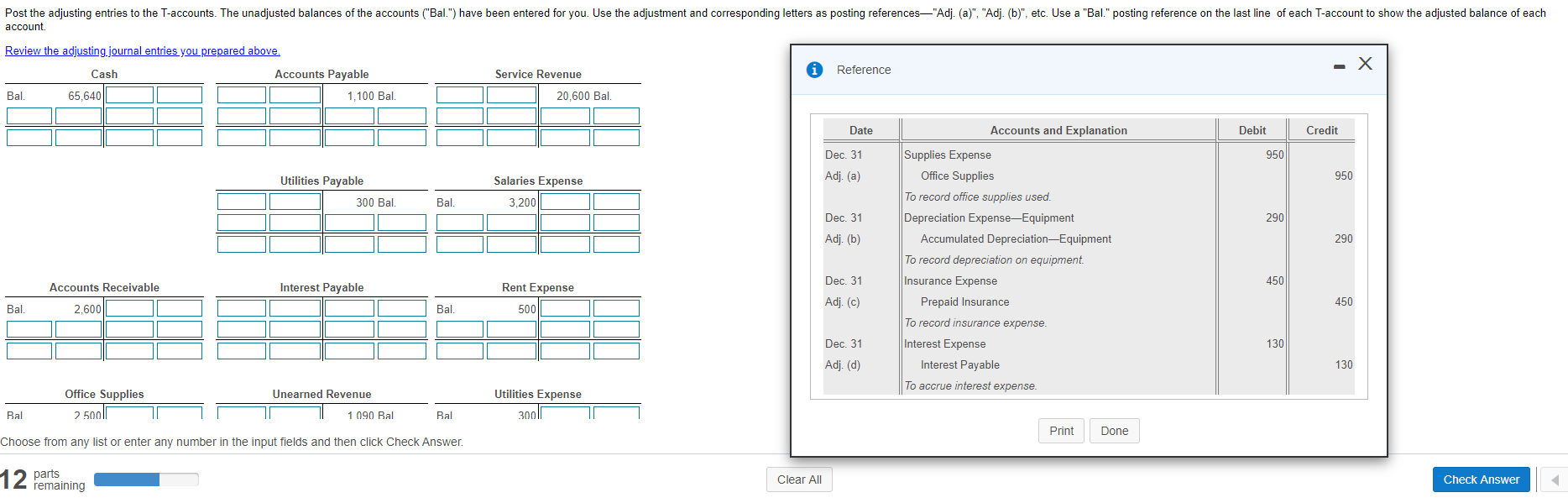 Solved Post the adjusting entries to the T-accounts. The | Chegg.com