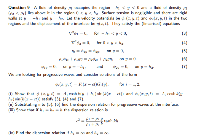 Solved Question 9 A fluid of density ρ1 occupies the region | Chegg.com