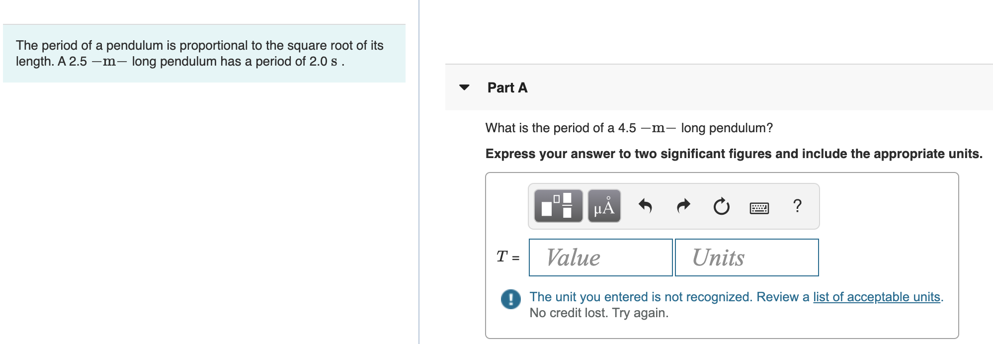 Solved The Period Of A Pendulum Is Proportional To The Sq Chegg Com