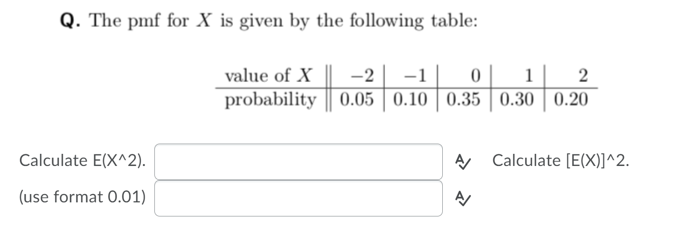 Solved Q The Pmf For X Is Given By The Following Table Chegg Com